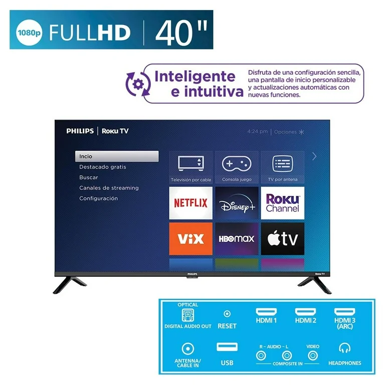 TV Philips 40 Pulgadas Full HD Smart TV LED 40PFL6654/F8 - Image 4